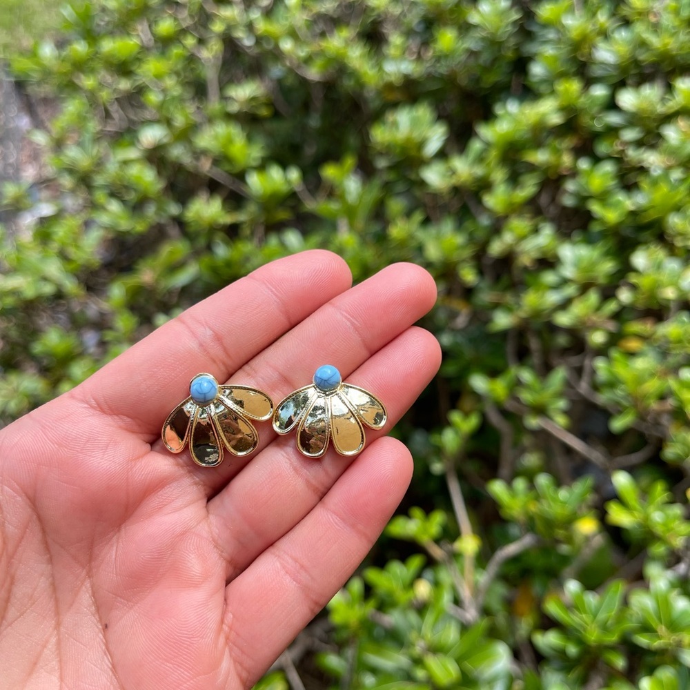 Gold and Blue Floral Earrings